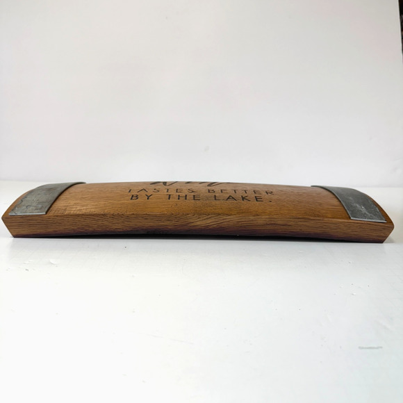 Wine Barrel Stave Wall Art Decor "Wine Tastes Better By The Lake" 15" Rustic - Picture 9 of 12